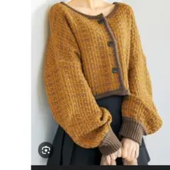 美品　GLR ツイード編クロップドニットカーディガン/F