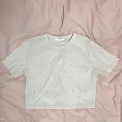 Chicoパール付き リブ 半袖 Tシャツ ホワイトのサムネイル