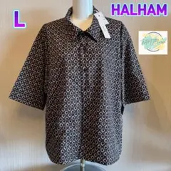 【新品】 タグ付き HALHAM ハルハム　半袖　シャツ　スクエア柄　L D7のサムネイル