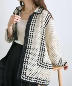 ピュアルセシン　鍵編み　カーディガン