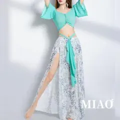 ベリーダンス 社交ダンス　レッスン着　M ミントグリーン　オフショル　スカート