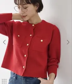 ロペピクニック☆ミラノリブ金ボタンニットカーディガン レッドLサイズ