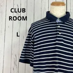 クラブルーム☆半袖　ポロシャツ　綿100%　ボーダー柄　US古着　L　メンズ　夏