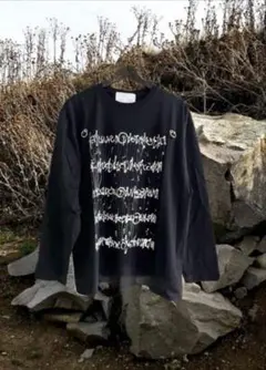 カードリング付プリントTシャツ 長袖 黒 メンズロンT M