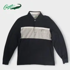 美品 クロコダイル 切り替えボーダー柄 長袖ポロシャツ L