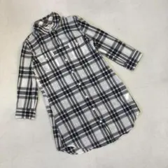 《 バックナンバー》長袖 チュニック丈 長袖 シャツ チェック グレー 탑스