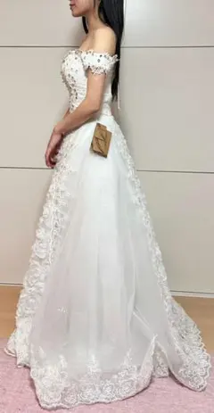 オフショルダー レース ウェディングドレス