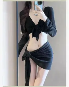 ブラックセパレート水着・リブ編み 4点セット