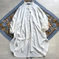 美品✨ ミズイロインド バンドカラー ラウンドヘム シャツワンピース とろみ