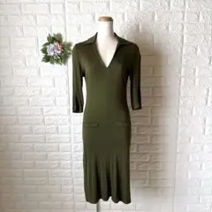 a1726 希少/USA製 トッカ スキッパー襟 ロングワンピース カーキ 4