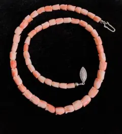 ネックレス 本珊瑚 ピンクサンゴ 彫刻 チューリップ シルバー製 留め具 A43