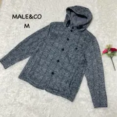 MALE&CO【M】ヘリンボーン柄　ボタンダウン　フード付き　コットン