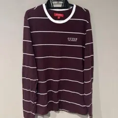 GUESS ボーダー ロングスリーブカットソー バーガンディ