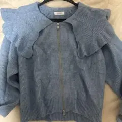 LOWRYS FARM 水色 フリル付きニット