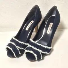DIANA ネイビー デニム オープントゥ ハイヒール