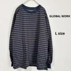 GLOBAL WORK 條紋拼接長袖T恤 L 條紋長T 寶藍色 棕色