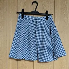 ネイビーギンガムチェック柄ミニ丈フレアスカート 美品