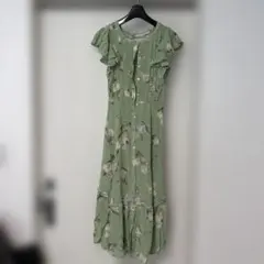 スナイデル　花柄 フリル ロングワンピース グリーン