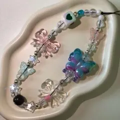 ハンドメイド 蝶と星の携帯ストラップ