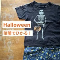〈ハロウィン〉男の子セットアップ暗闇で光るがいこつTシャツ＆ミニオン パンツ