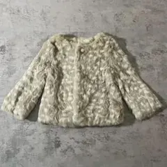 ROPE PICNIC ラビットファーノーカラージャケット 38 ダルメ柄 短丈