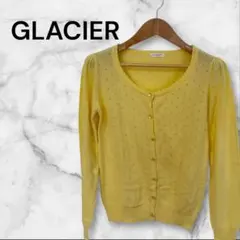 【GLACIER 】透かし編み 長袖カーディガン　イエロー　おしゃれ　差し色