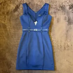 Glossy ネイビー Vネック タイトドレス