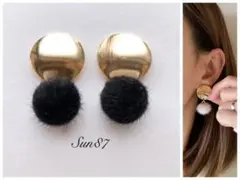 メタル×ファー ピアス イヤリング ブラック