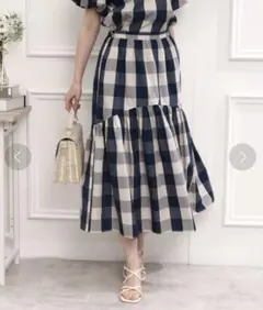 クチュールブローチ チェックスカートLサイズ ネイビー