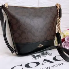極美品☆COACHコーチ チェーンショルダーバッグ ブラウン ブラック レザー