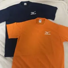 Mizuno Tシャツ オレンジ ネイビー Mサイズ