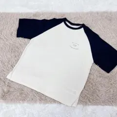 美品 FRIFUL ラグランTシャツ Sサイズ ネイビー きなり ロゴT 半袖