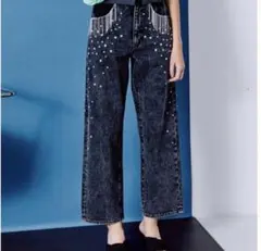 MAISON SPECIAL ラインストーン　ブラック デニム 38
