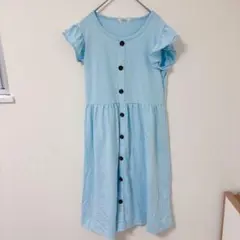 Arshiner 【160】水色 フリル袖 半袖ワンピース