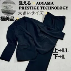 極美品✨希少 大きいサイズ LL洗えるスーツ 上下セット 青山 黒 ストレッチ