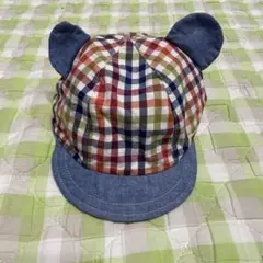 耳付きチェック柄帽子 50cm