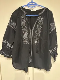 JOURNAL STANDARD ブラック刺繍七分袖シャツ