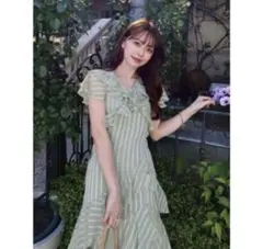 お値下げ可♡dazzlin♡ストライプフリルロングワンピース ブルー | Mercari