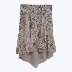 アルチザン ベージュ ボタニカル柄 アシンメトリー スカート ウエストゴム OL