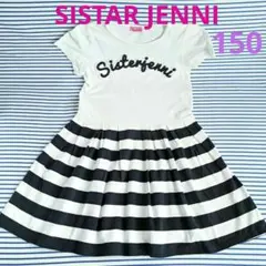 【SISTAR JENNI 】半袖ワンピース150 ボーダー柄 ロゴ 白×黒のサムネイル
