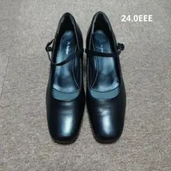 美品　Fit Partner ストラップパンプス 24.0cm ブラック 3E