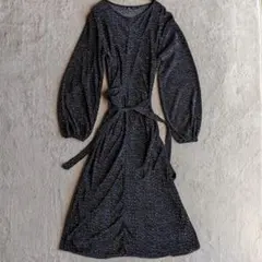 ZARA ドット柄プリーツロングワンピース　シアー　ベルト　Mサイズ　ブラック