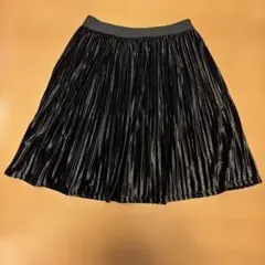 プリーツフレアスカート　膝丈　ダークブラウン　L ウエストゴム