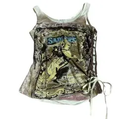 ꒰ঌ໒꒱フェアリーグランジ　サイド編み上げ掠れプリントタンクトップ　y2k