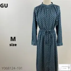 美品 GU ジーユー ジオメトリックプリントワンピース ロング丈 ノーカラー M