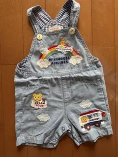 MIKIHOUSE デニムカバーオール80 飛行機バス刺繍　薄手