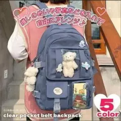 痛バッグ 推し活 大容量 クリアポケット付き リュックサック(ネイビー)