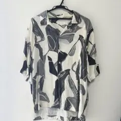 ZARA リネン混 半袖オープンカラーシャツ XL