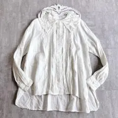 美品⭐️ エリテ Heriterレースカラーブラウス M リネン ピンタック 
