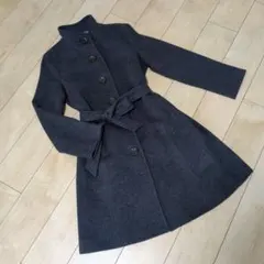 ダークグレー ベルト付きウールコート L